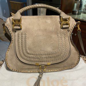 Chloe Marcie Medium Double Carry Suede Bag Grey
